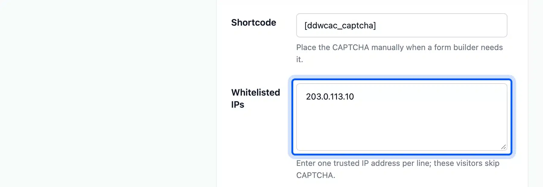 Whitelisted IPs field with one trusted IP address entered