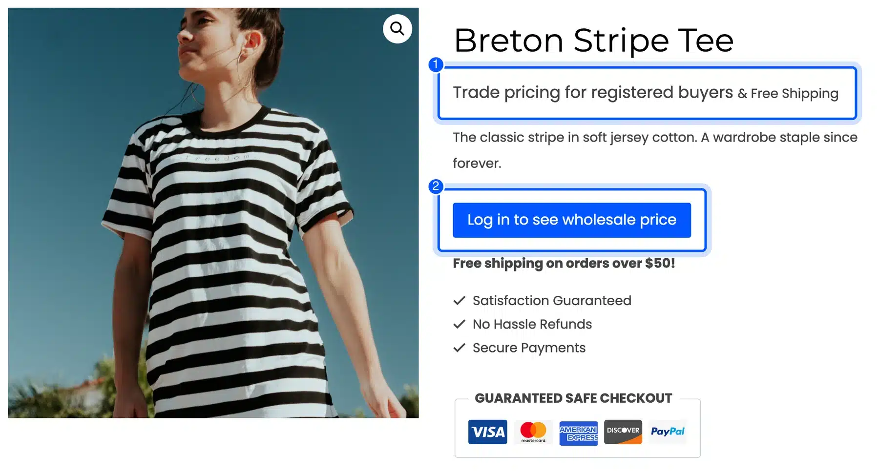 Guest view of a WooCommerce product with the price replaced by a login prompt