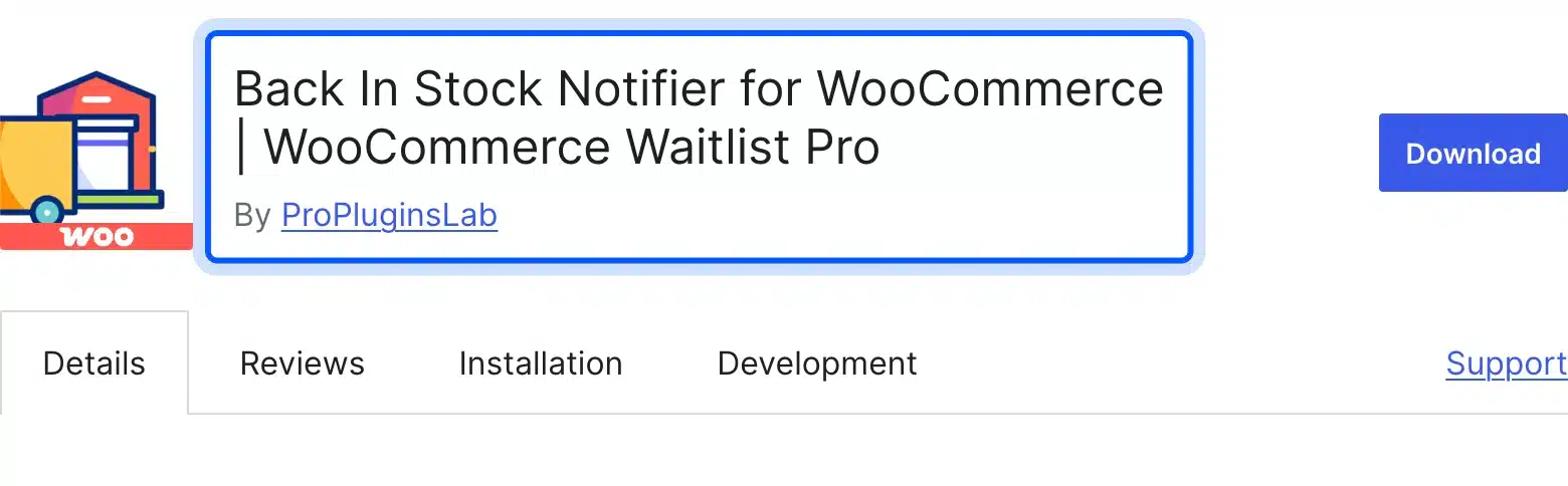 Back In Stock Notifier for WooCommerce plugin listing on WordPress.org