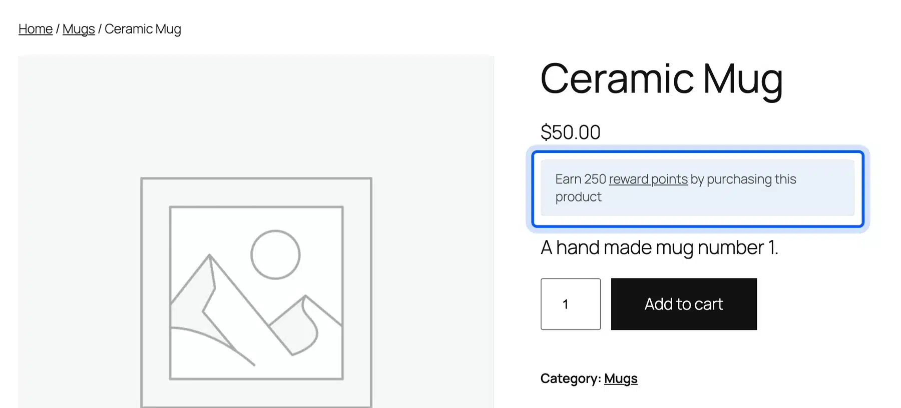 Product page with the Simple Points and Rewards message Earn 250 reward points by purchasing this product