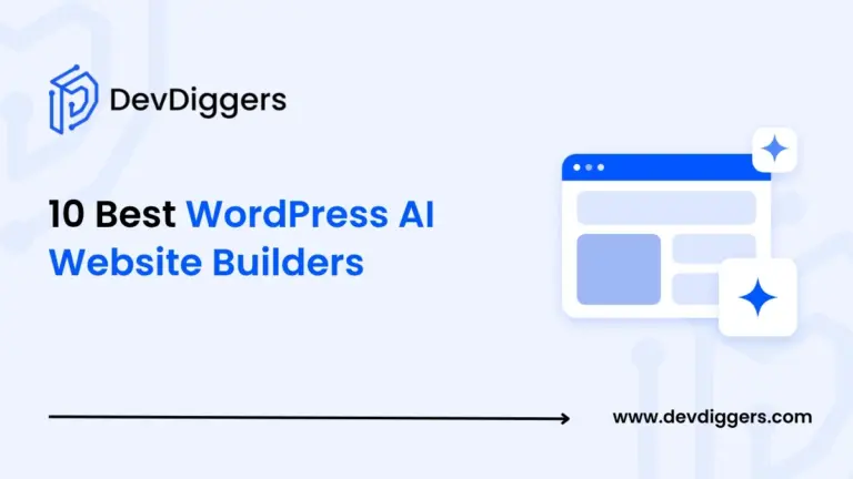 Flat website builder window with AI sparkle chips beside the title 10 Best WordPress AI Website Builders
