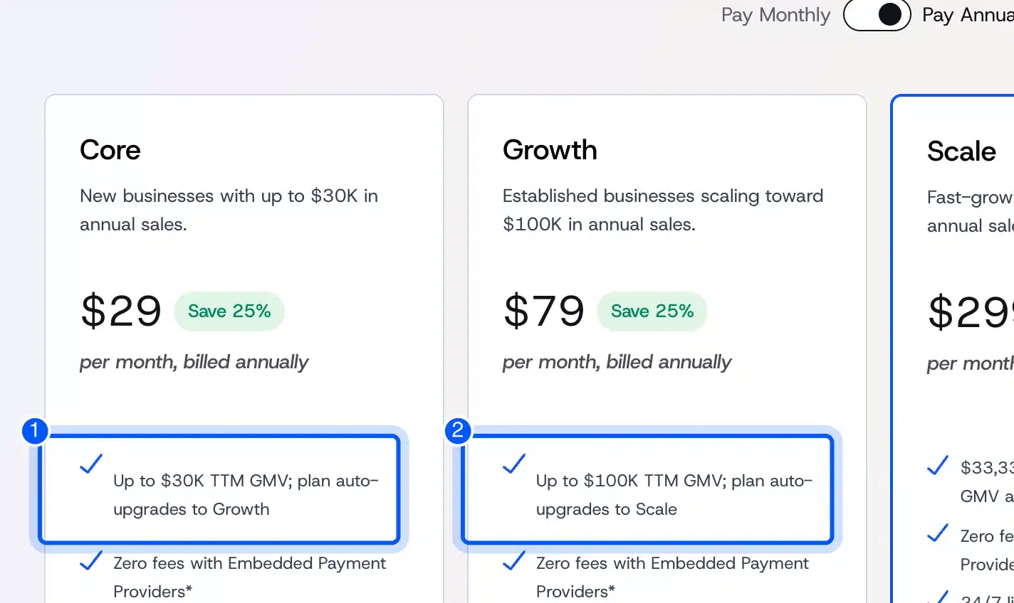 BigCommerce plan sales caps on the pricing page