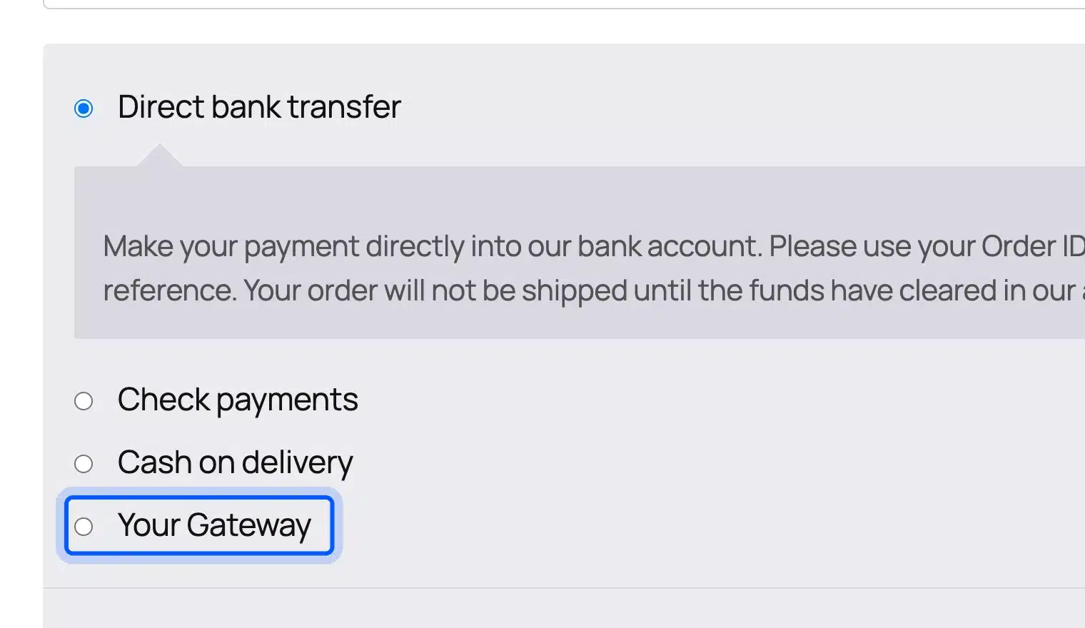 Custom payment gateway on a classic WooCommerce checkout