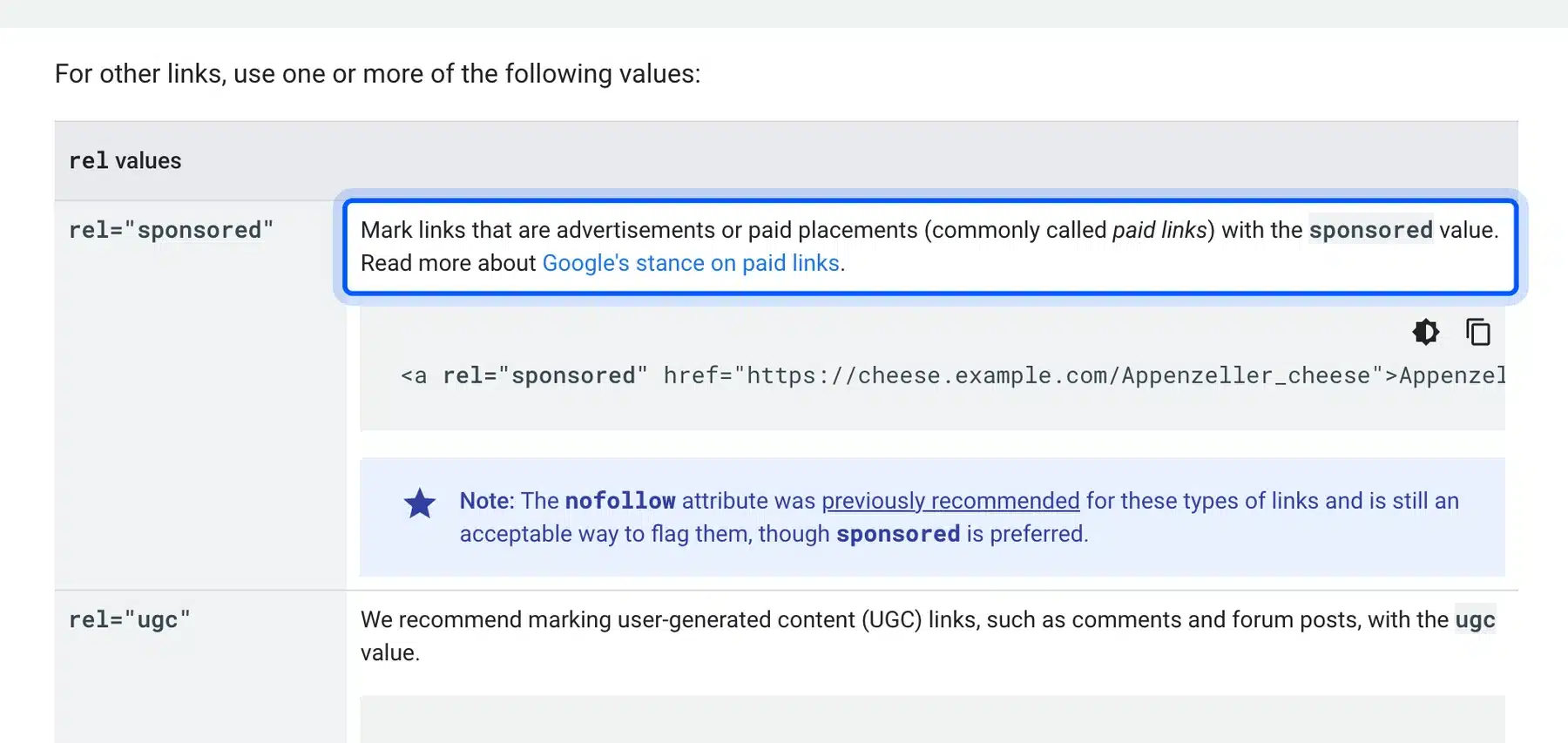Google guide on marking paid links with rel sponsored