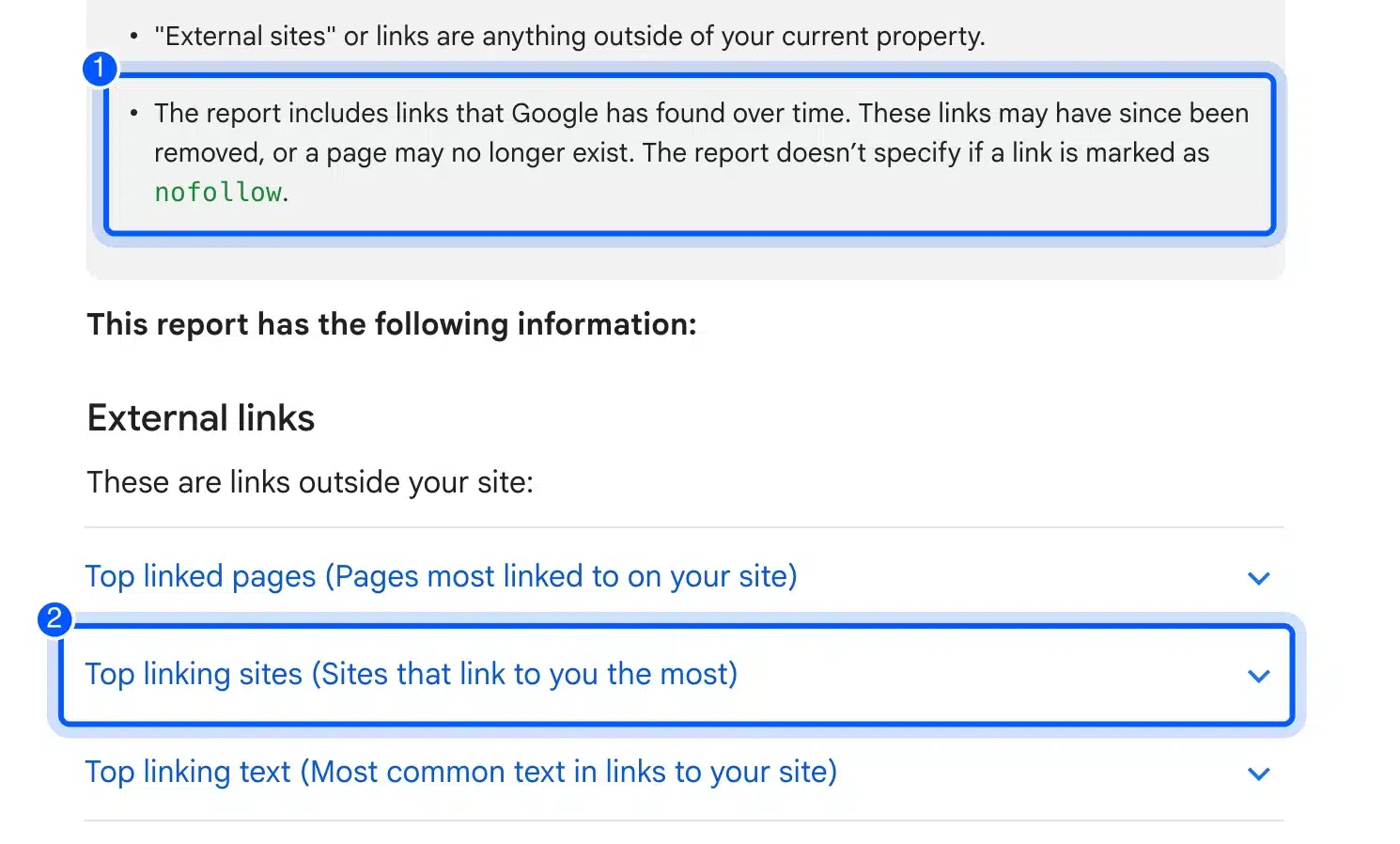 Search Console Links report help page showing top linking sites