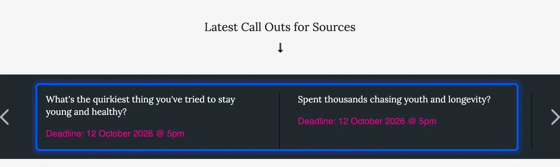SourceBottle latest call outs for sources with October 2026 deadlines