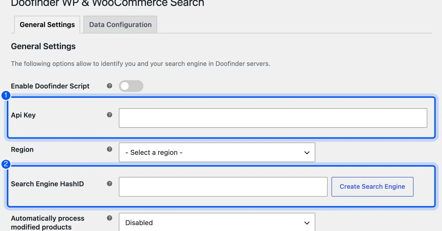 Doofinder WooCommerce search plugin API key settings