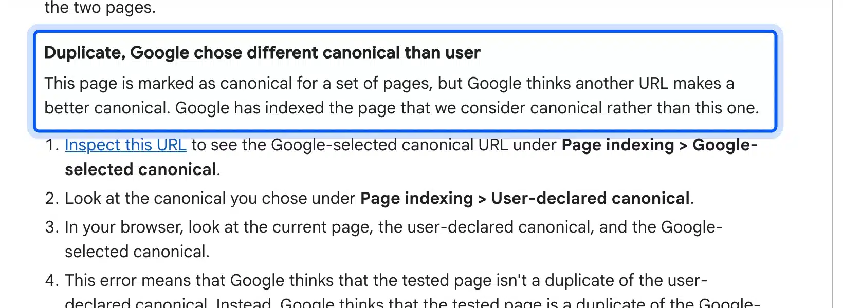 Search Console canonical status explained