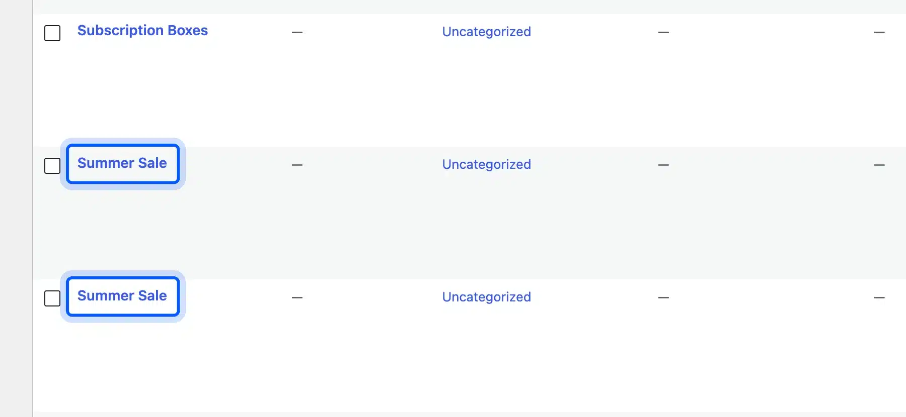 Posts list sorted by title with two matching posts