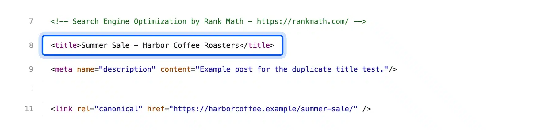 Page source with a single title tag