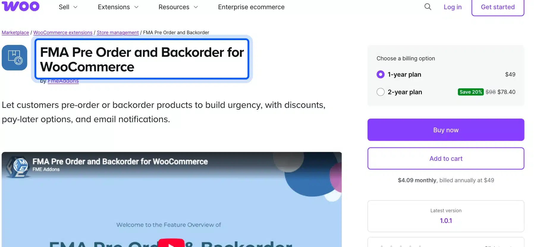 FMA Pre Order and Backorder listing on the WooCommerce Marketplace