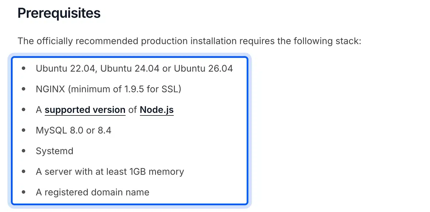 Ghost production requirements for self-hosting