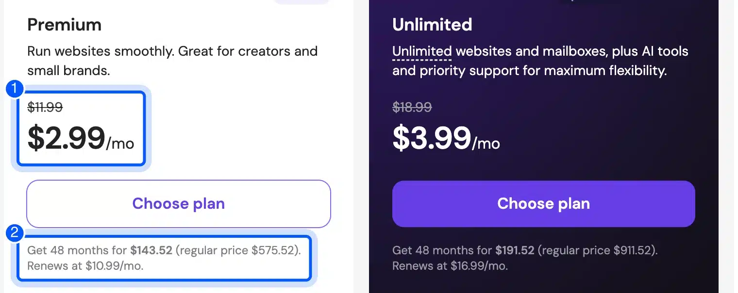 Hostinger Premium WordPress hosting intro price and renewal