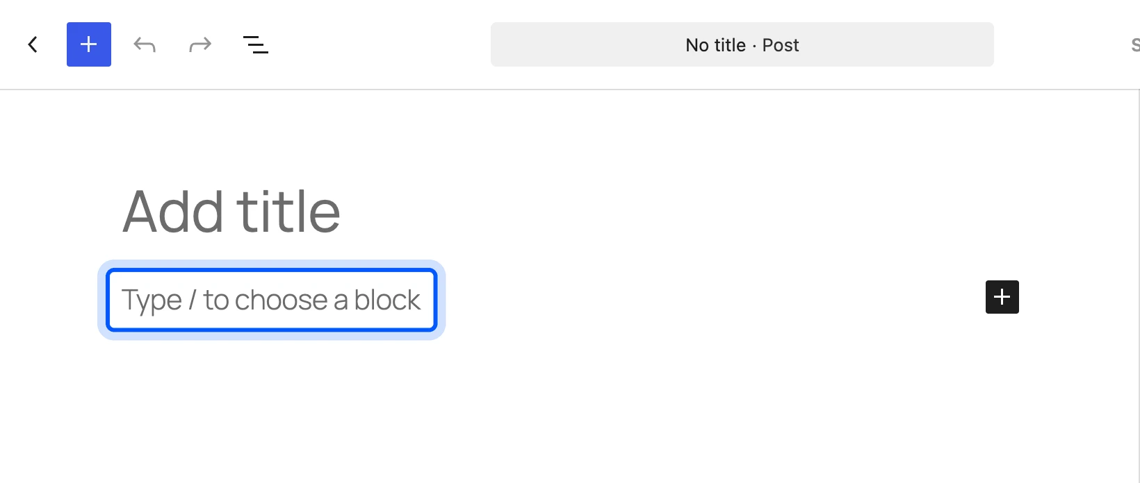 WordPress block editor on a new post