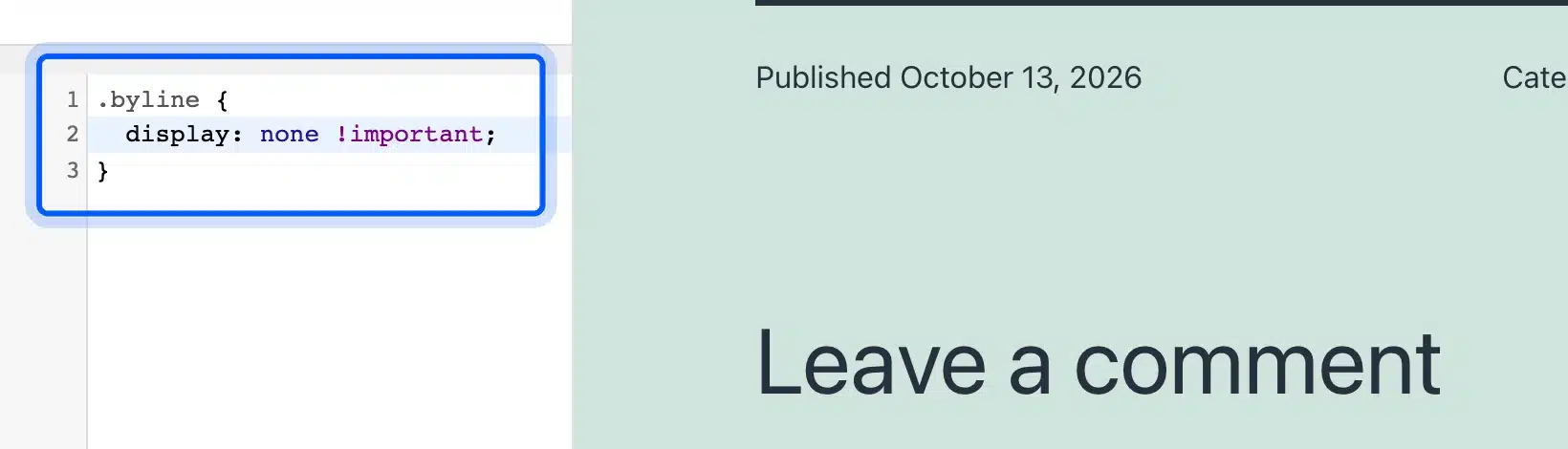Additional CSS rule that hides the author byline