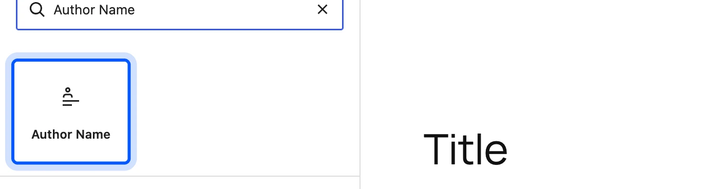 Author Name block in the WordPress block inserter