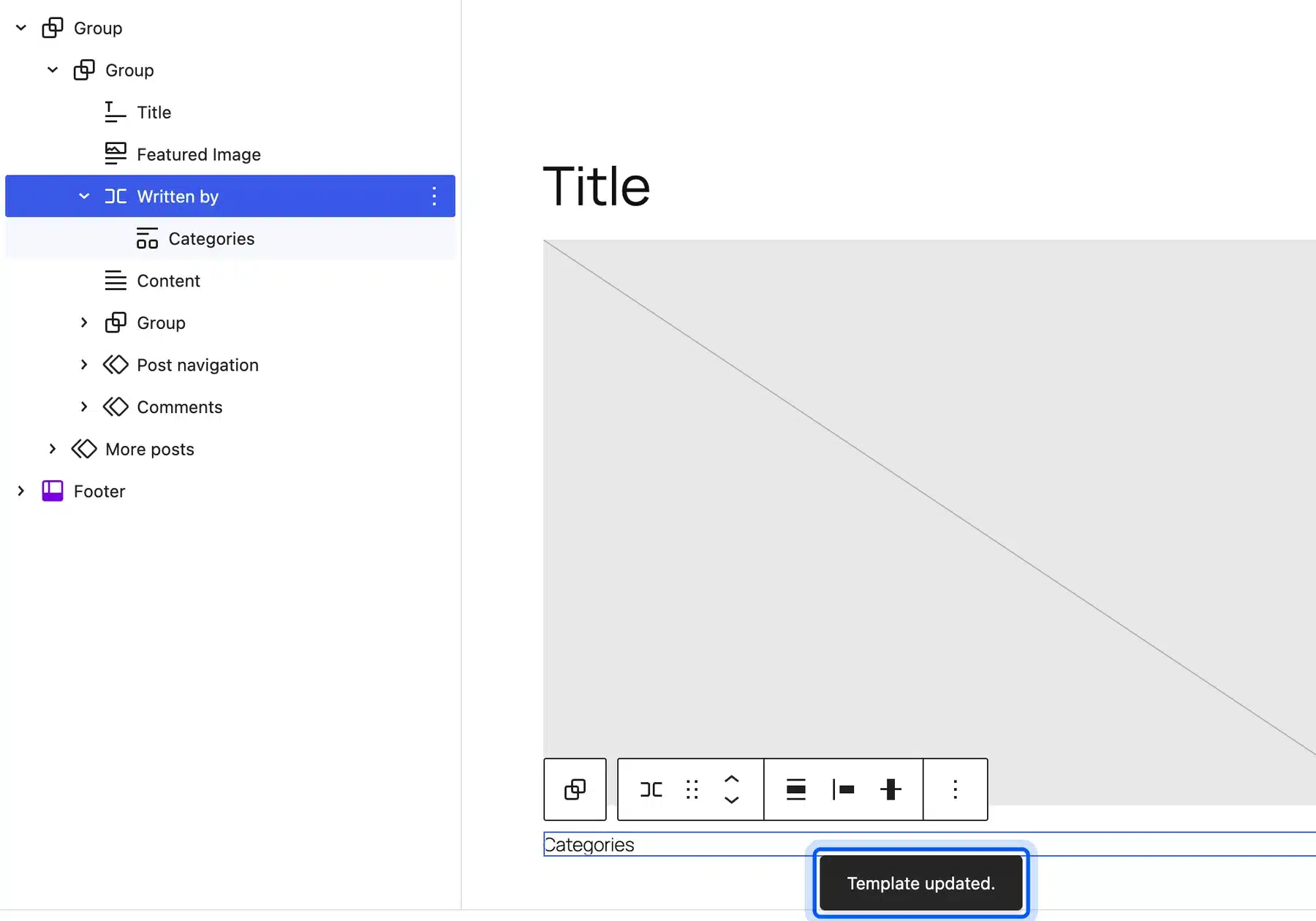 Template updated notice after removing the author blocks