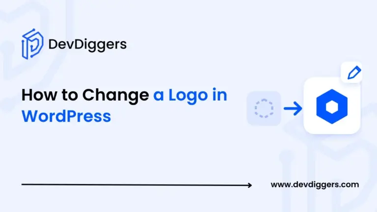 Flat old logo swapped for a new blue logo beside the title How to Change a Logo in WordPress