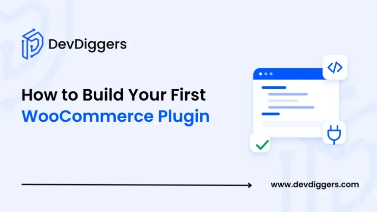 Flat code editor window icon beside the title How to Build Your First WooCommerce Plugin