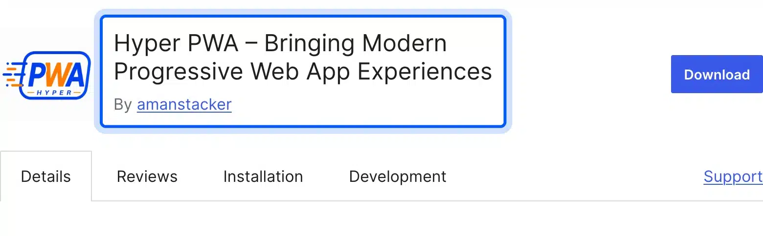 Hyper PWA plugin listing on WordPress.org