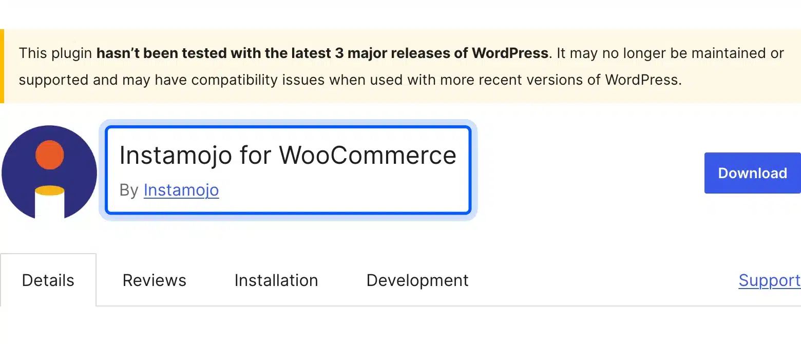 Instamojo for WooCommerce plugin listing on WordPress.org