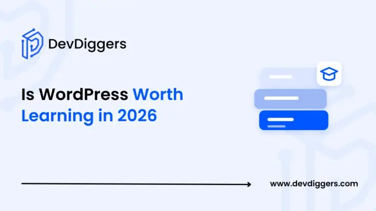 Flat stack of books icon with a graduation cap beside the title Is WordPress Worth Learning in 2026