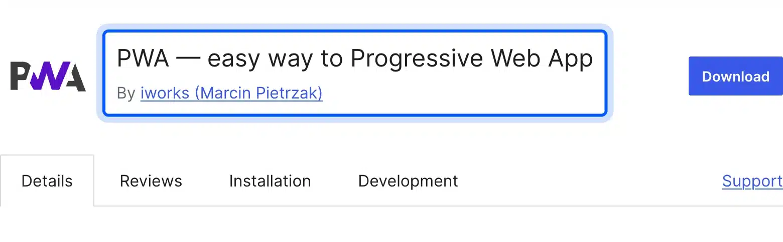 iWorks PWA plugin listing on WordPress.org