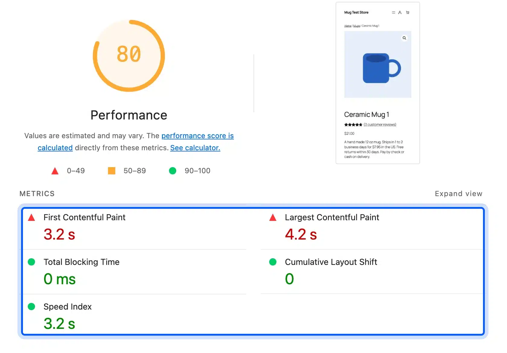 Lighthouse mobile report after gzip on a WooCommerce product page
