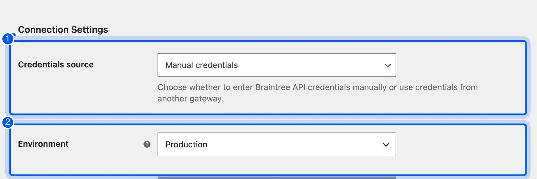 PayPal Enterprise Payments Braintree settings in WooCommerce