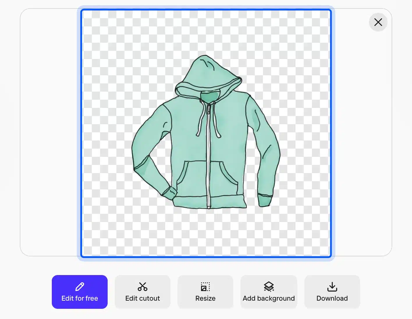 Photoroom background remover cutout of a WooCommerce sample hoodie