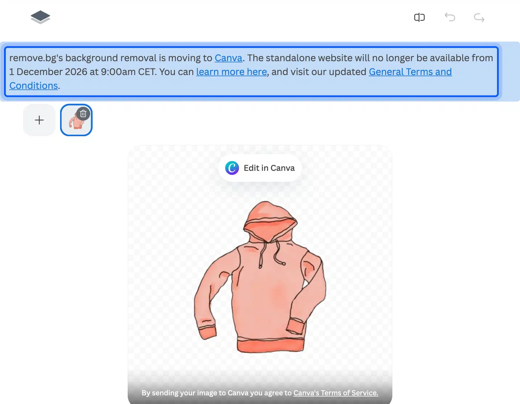 Background removal by remove.bg on a WooCommerce sample hoodie photo