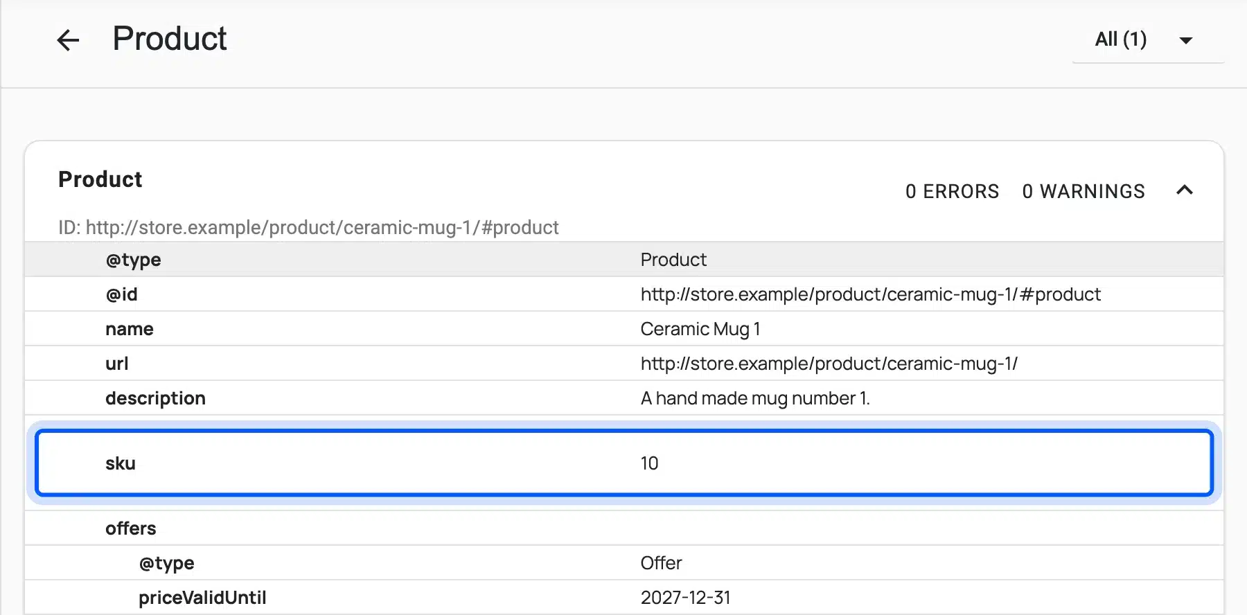 Schema Markup Validator result for WooCommerce product schema