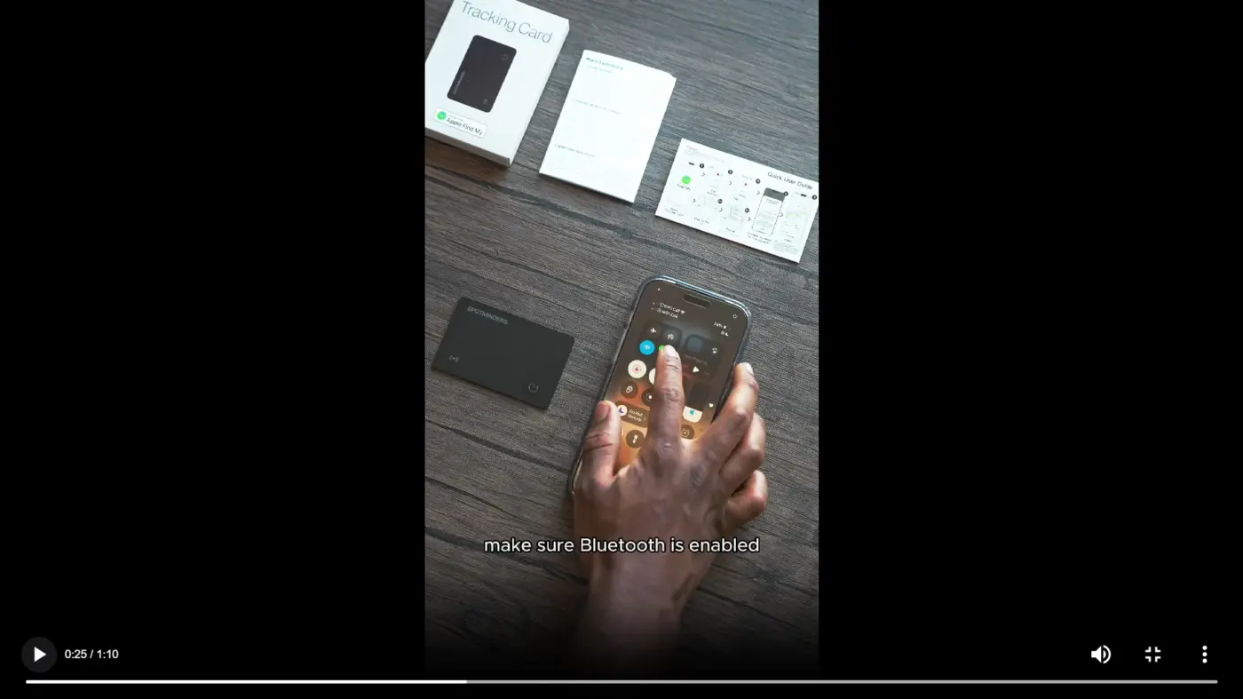Spotminders setup video showing how to enable Bluetooth before pairing the card