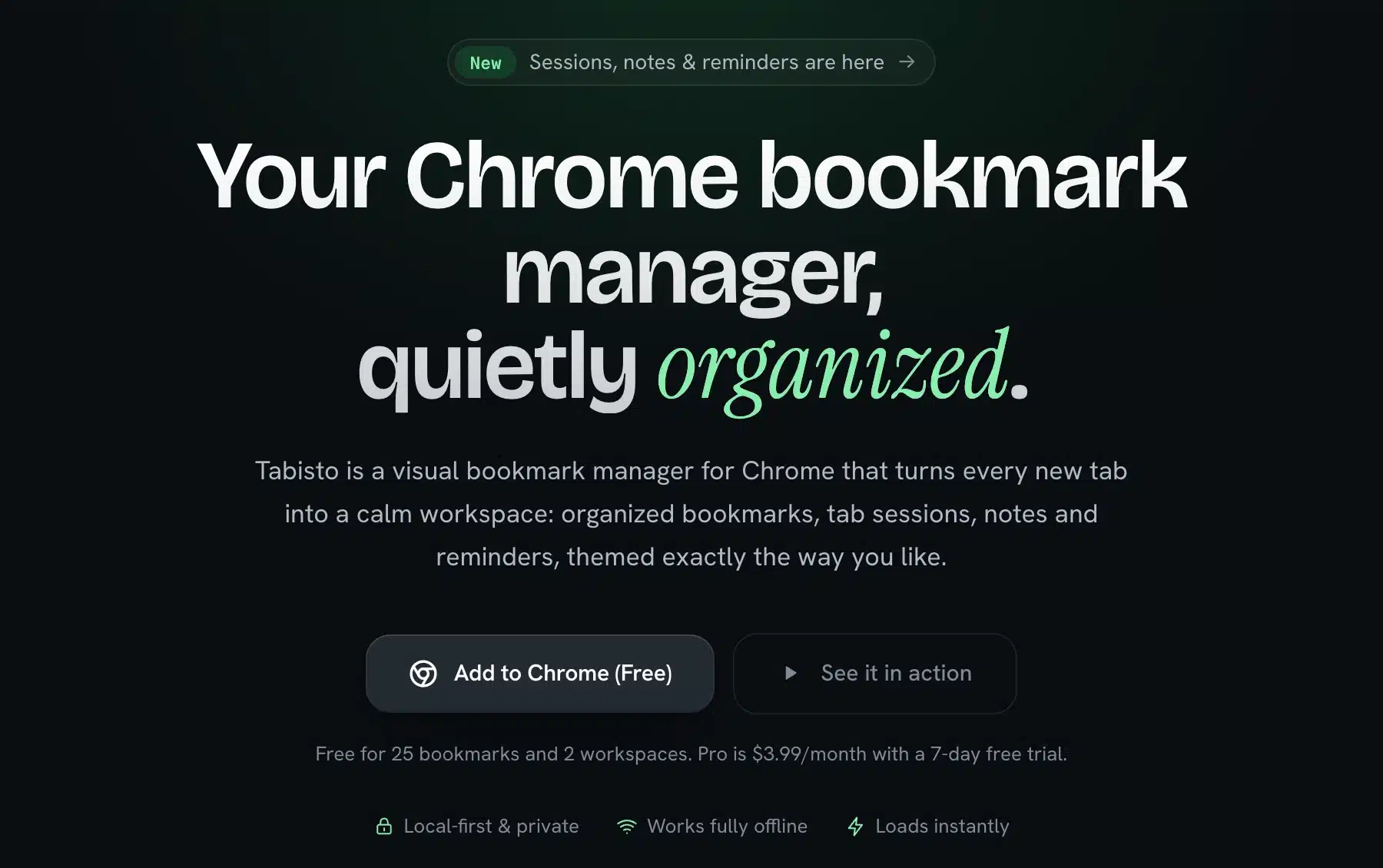 Tabisto home page with the headline and Add to Chrome button