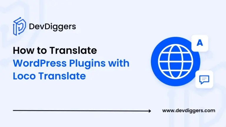 Flat globe with language chips beside the title about translating a WordPress plugin with Loco Translate