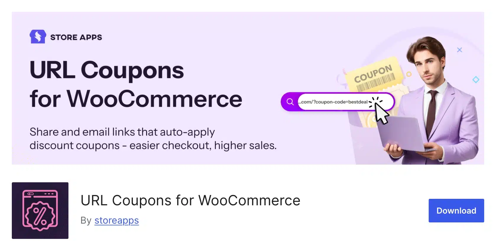 URL Coupons for WooCommerce plugin listing on WordPress.org