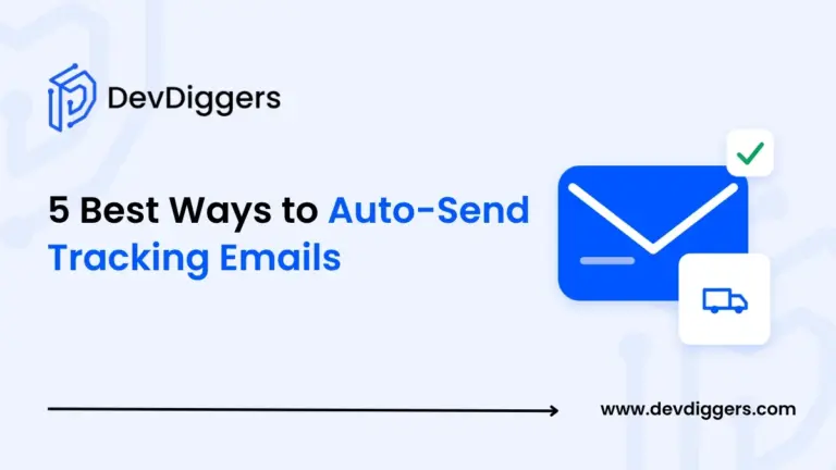 Flat email envelope with a delivery truck chip beside the title about tracking emails in WooCommerce