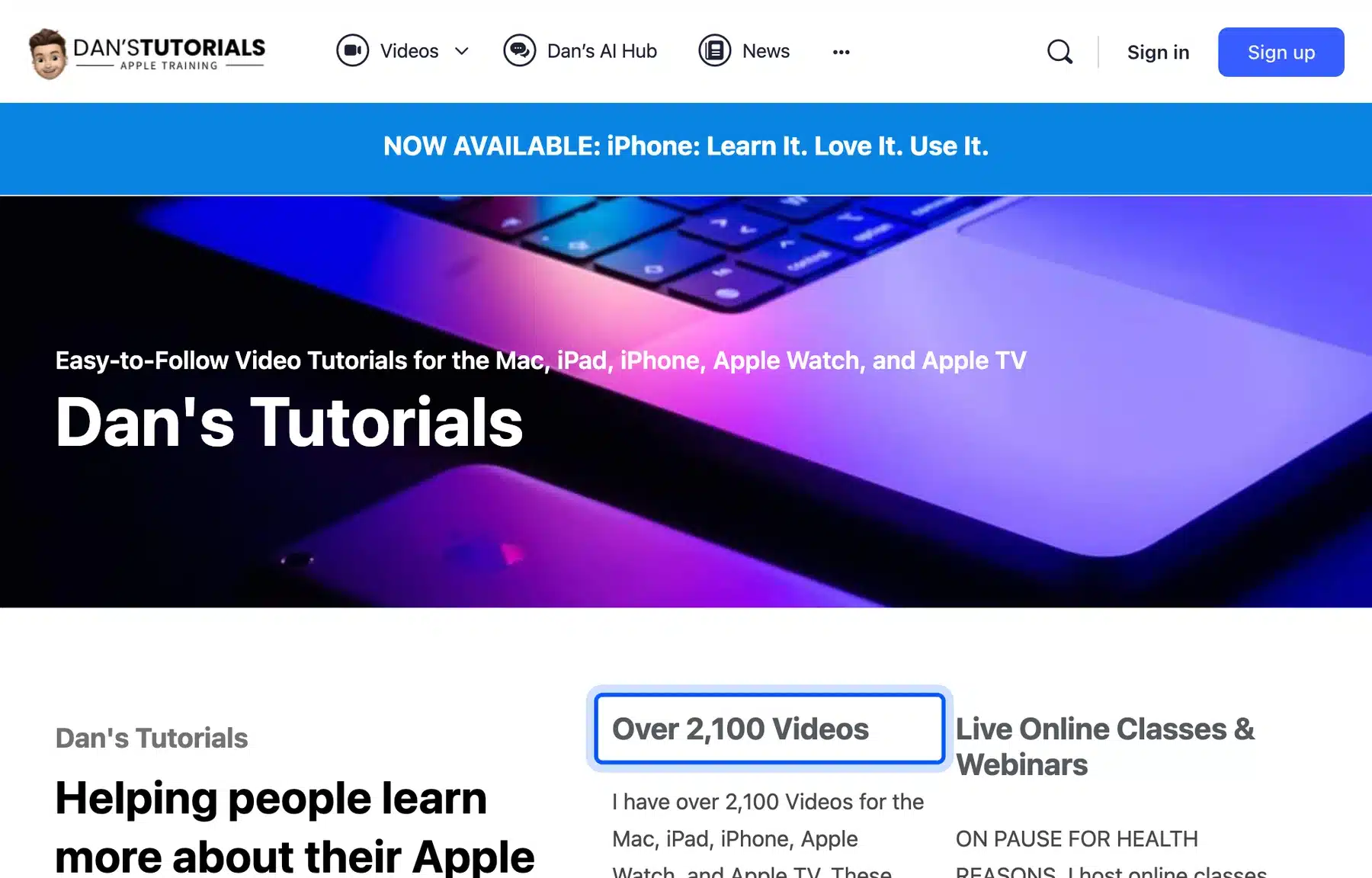 Online course website made with WordPress