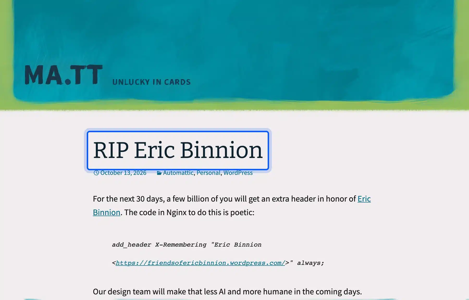 Personal blog made with WordPress
