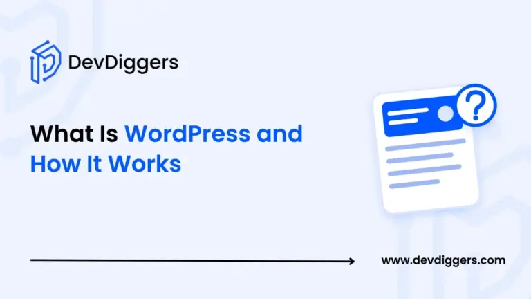 Flat page with question mark icon beside the title What Is WordPress and How It Works