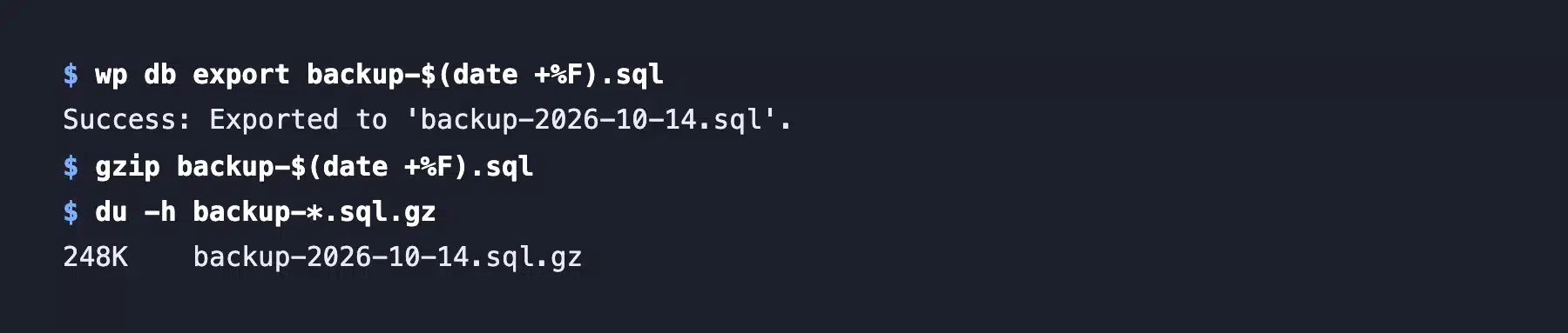 WP-CLI database export command and gzip output