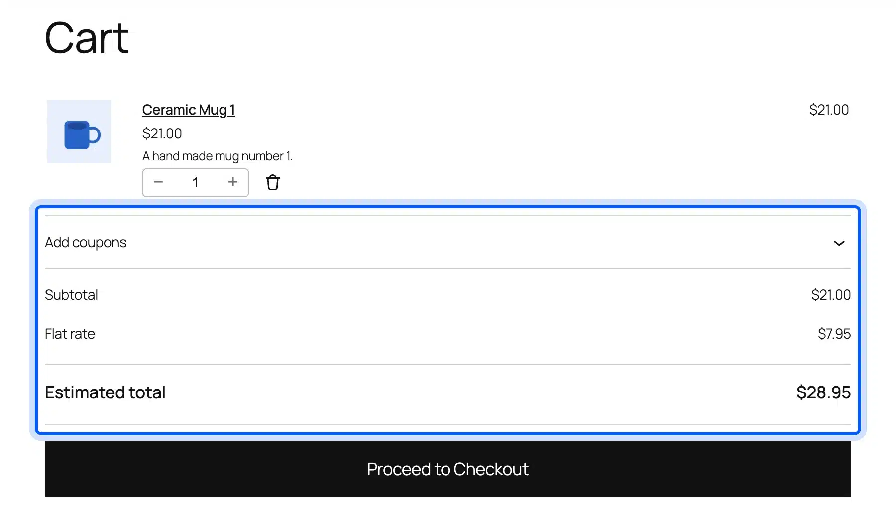 WooCommerce cart showing the shipping cost before checkout