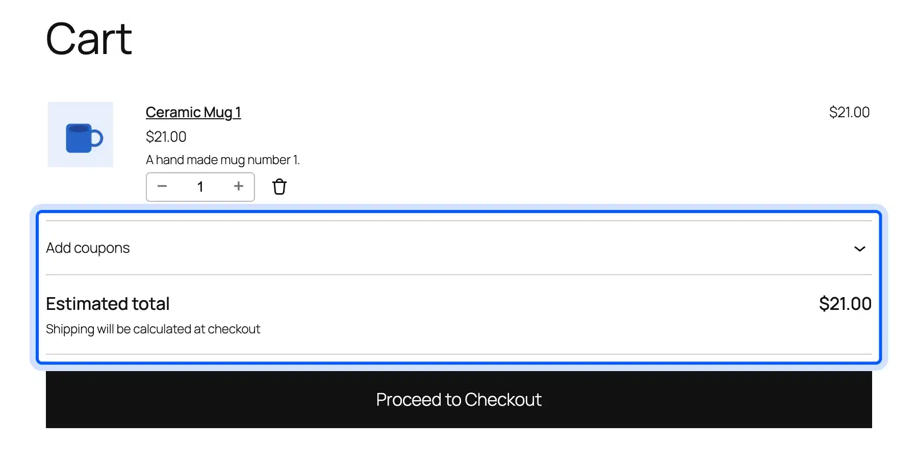 WooCommerce cart showing shipping will be calculated at checkout