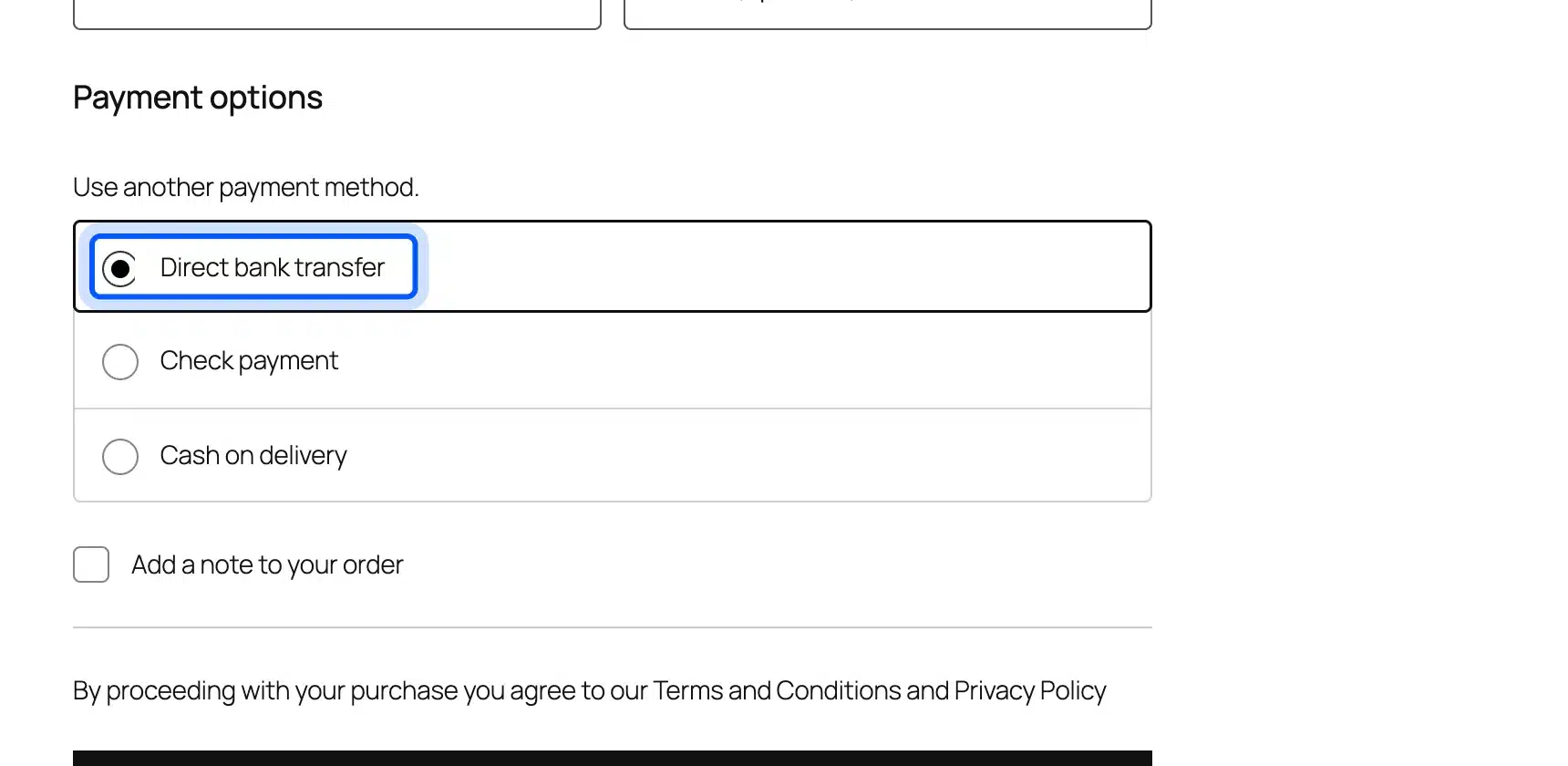 WooCommerce checkout payment options on a test store