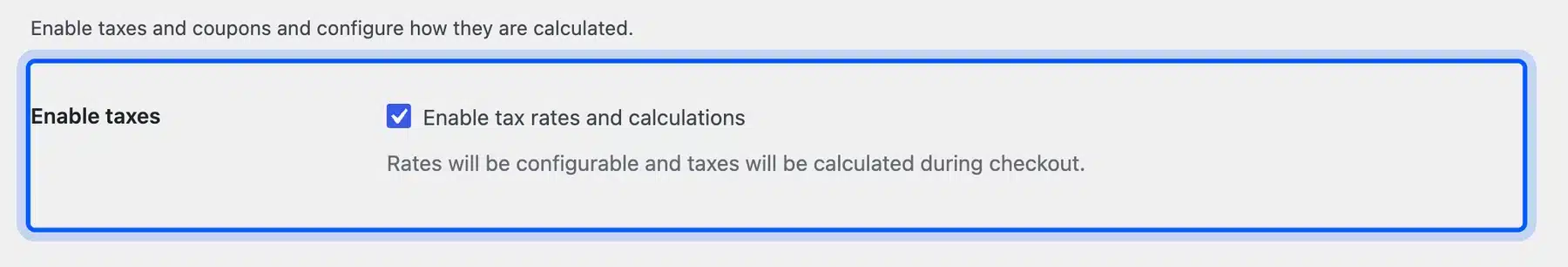 Enable tax rates and calculations in WooCommerce General settings