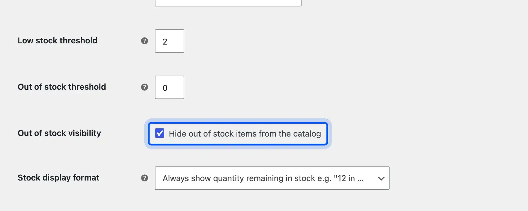 WooCommerce hide out of stock items from the catalog setting