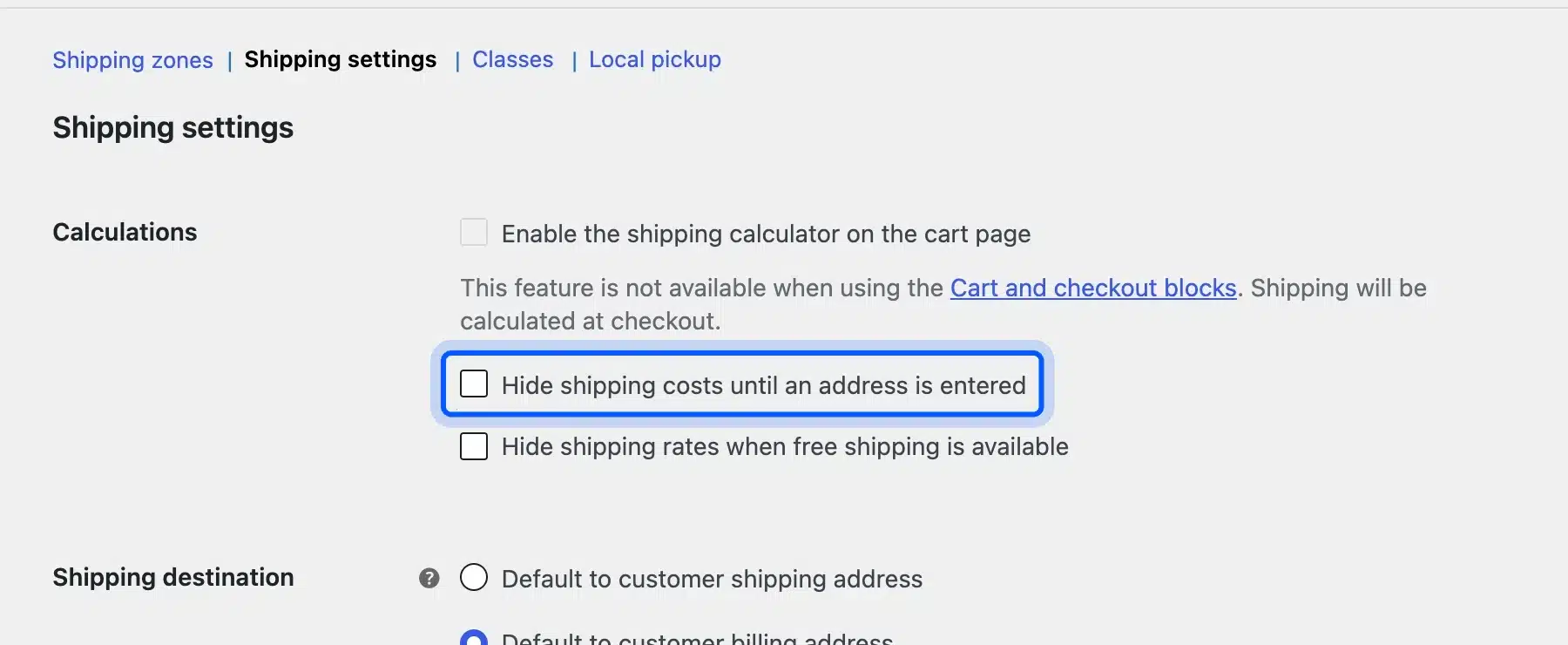 WooCommerce option to hide shipping costs until an address is entered