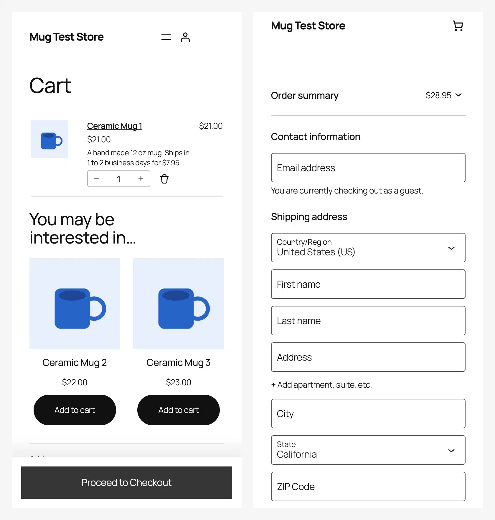 WooCommerce mobile cart and checkout at phone width