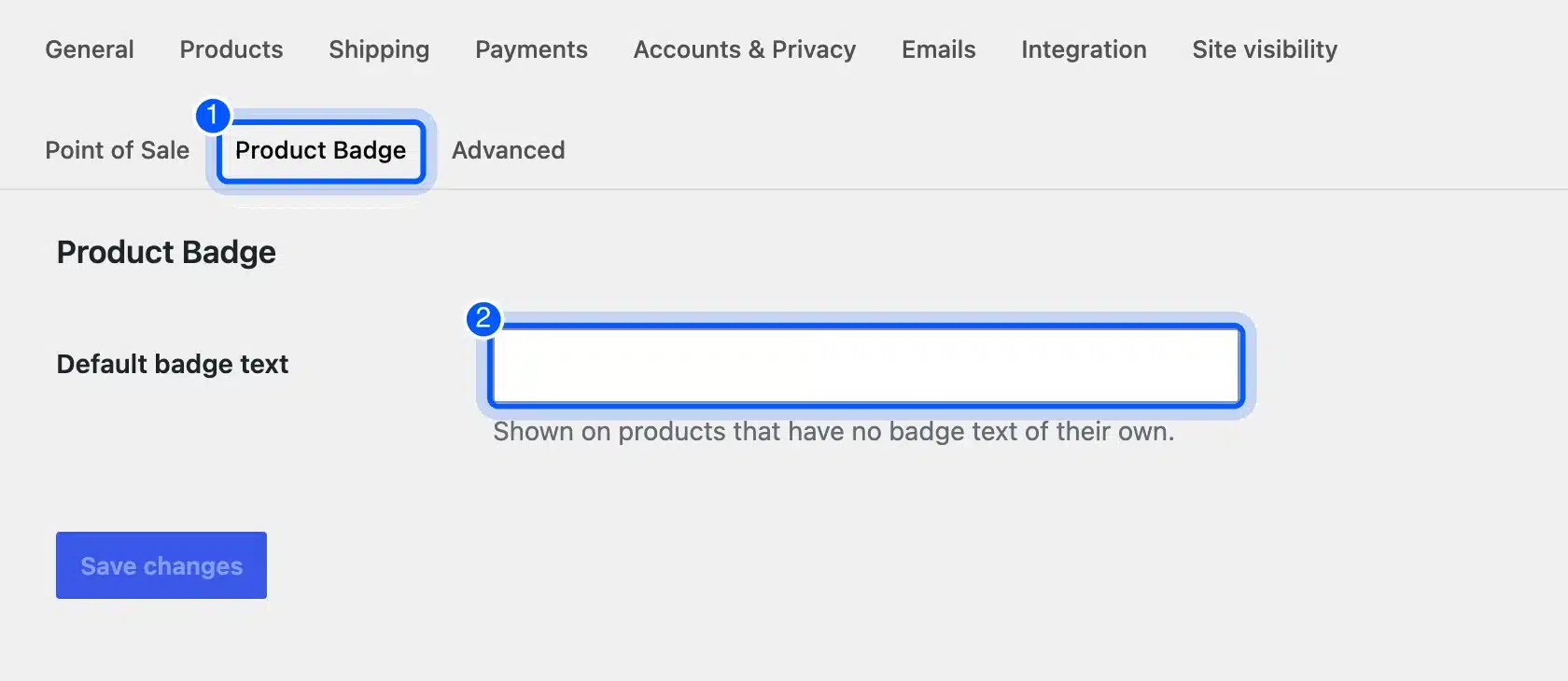 Product Badge settings tab in WooCommerce Settings