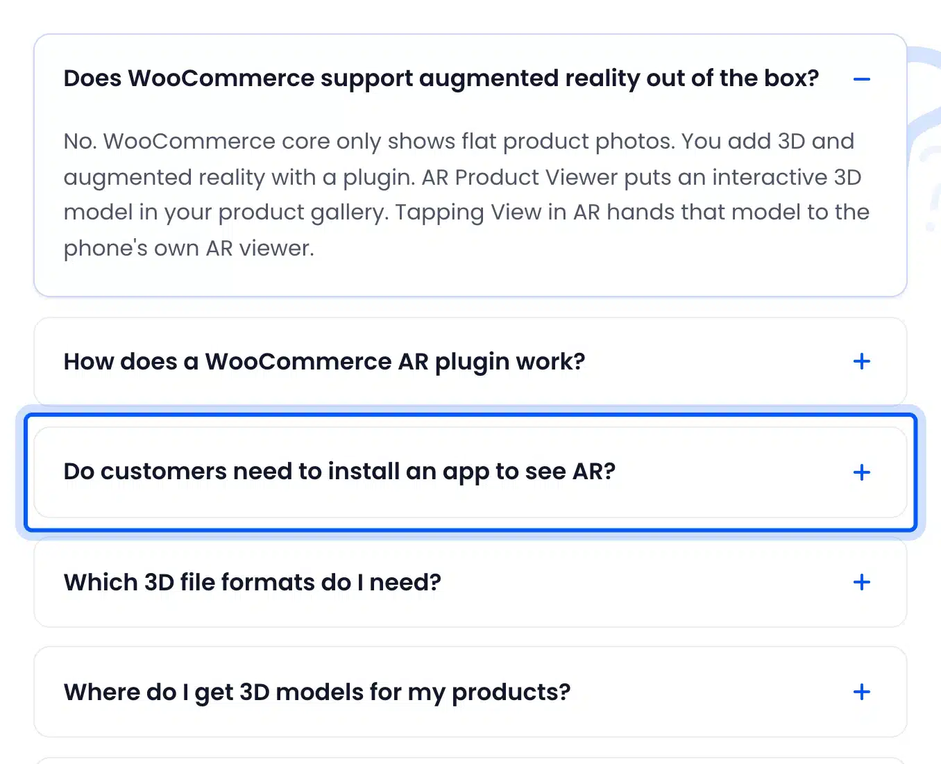 FAQ accordion on a WooCommerce product page that helps build buyer confidence